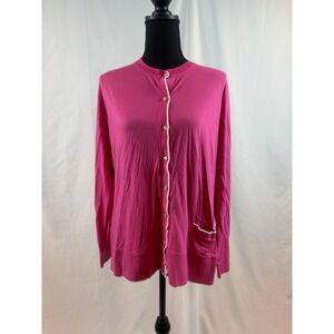 Pink Cardigan Button Front Long Sleeve‎ Trim Pockets Women's Large